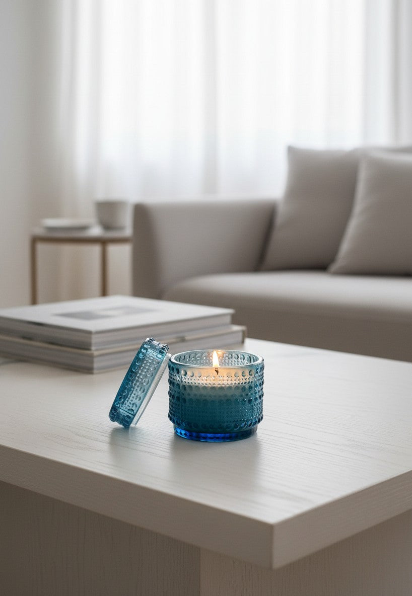 Jasmine Scented Candle in Blue Crystal Jar