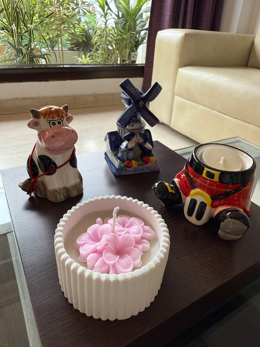 Rose candle ribbed jar