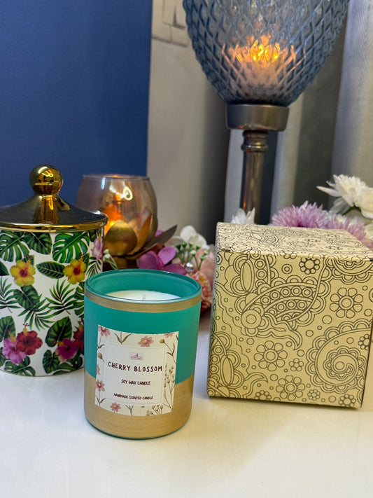 Cherry Blossom Scented Candle in Golden Jar_1