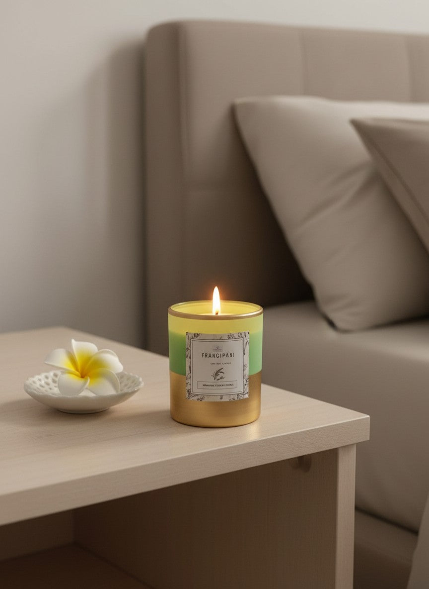 Frangipani Scented Candle in Golden Jar Secondary image